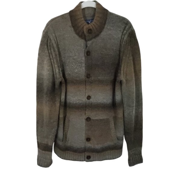 Lucky Brand Cardigan Wool Sweater Men's Medium Gray Brown Button Up Knit Coat - Picture 1 of 12